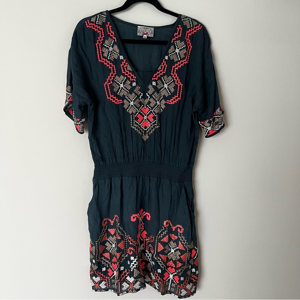 Anthropologie Yoana Baraschi Boho Embroidered Cross Stitch Dress